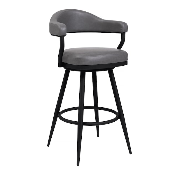 Armen Living Justin 26" Counter Height Swivel Vintage Gray Faux Leather Bar Stool with Black Metal Legs LCJTBABLVG26 - main